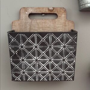 Nice farmhouse style metal and wooden wall hanging bin